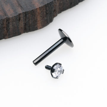 Detail View 1 of Blackline Internally Threaded Prong Set Gem Top Labret-Black/Clear
